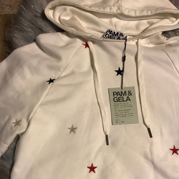 Pam & Gela Crop Hoodie w/ Embroidered Stars NWT PS - Picture 3 of 8
